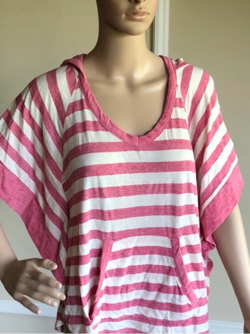 Splendid Pink & White Striped Hooded Women's Top
